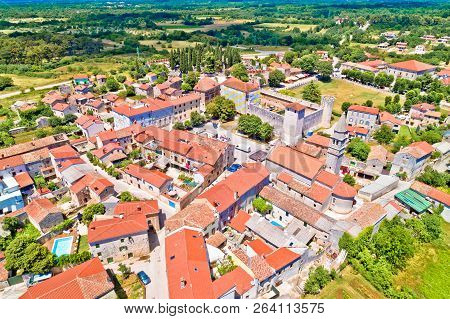 Village Of Svetvincenat In Inland Istria Aerial View, Istria Region Of Croatia
