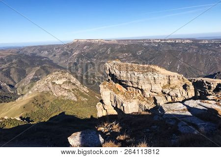 Travel To North Caucasus Region Region - Cliff Of Bermamyt Plateau At Autumn Morning