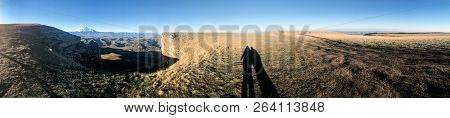 Travel To North Caucasus Region Region - Shadows Of People In Panorama Of Bermamyt Mountain Plateau 