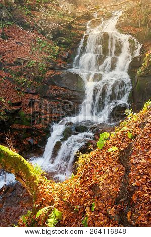 Waterfall Shypot In Autumn. View From Above
