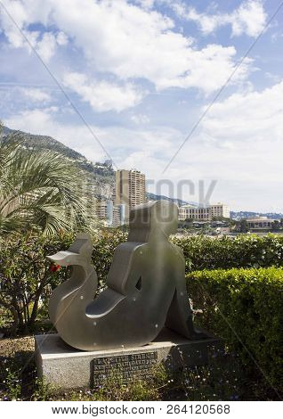 Monaco, Monte Carlo - April 25 2018: La Petit Sirene Of Montecarlo, Facing The Bay Of Monaco