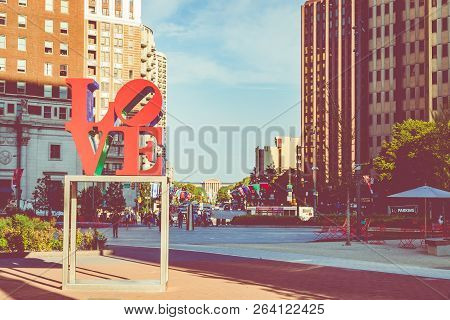 Philadelphia - Usa - September 19, 2018: Sunrise Time At City Center In Philadelphia At Summer Time.