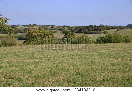 View over the Heckengau at Weissach with its fields, meadows and orchards in autumn