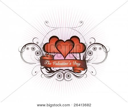diseño de tarjeta de San Valentín con corazón, banner para texto, adornos florales