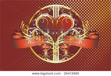 diseño de tarjeta de San Valentín con corazón, banner para texto, adornos florales