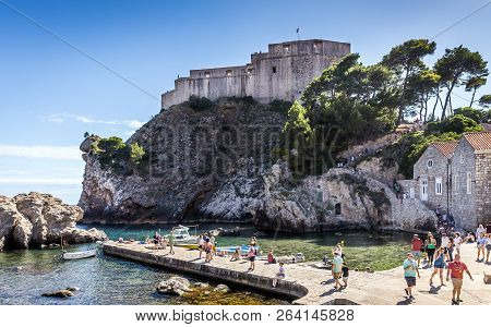 Dubrovnik, Croatia - July 17, 2018: People Visiting Lovrjenac Fortress Located In Dubrovnik Old Town