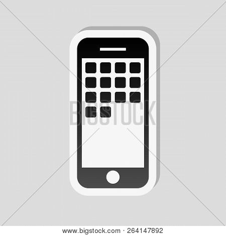 Sellphone Icon. Sticker Style With White Border And Simple Shado