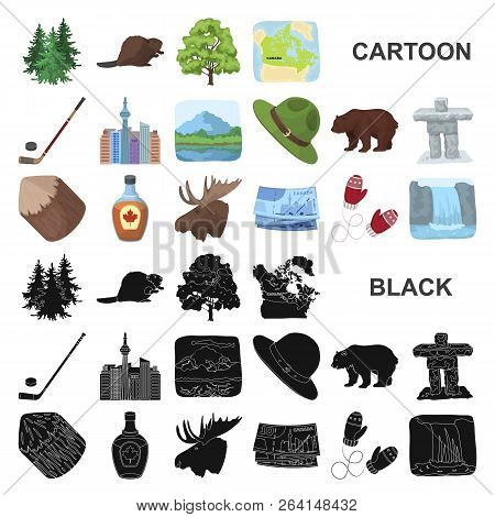 Country Canada Cartoon Icons In Set Collection For Design. Canada And Landmark Vector Symbol Stock W