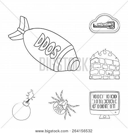 Vector Illustration Of Virus And Secure Sign. Set Of Virus And Cyber Stock Symbol For Web.