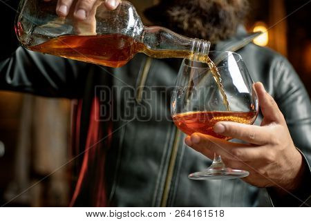 Whisky, Brandy Or Cognac In Glass. Alcohol Addiction. Addictive Group Including Alcohol Cigarettes A