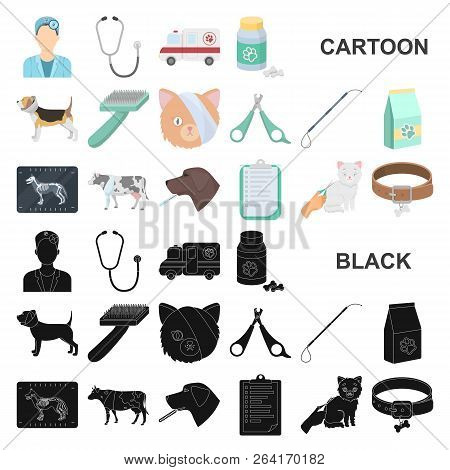 Veterinary Clinic Cartoon Icons In Set Collection For Design. Treatment Of A Pet Vector Symbol Stock