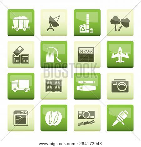 Business And Industry Icons Over Green Background - Vector Icon Set