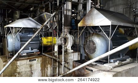 Electric Motor On Baseplate In Pulp Industial , Motor Under Scaffolding Platforms