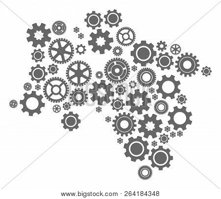 Map Of Lower Saxony State Formed With Gray Gear Symbols. Vector Abstract Collage Of Map Of Lower Sax