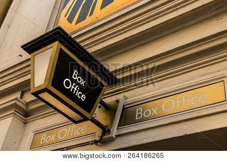 London October 2018. A View Of A Sign For The Box Office At The Lyceum Theatre In London