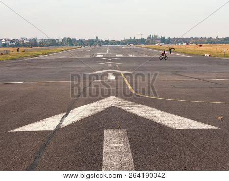 Berlin, Germany - October 10, 2018: Former Take-off Runway In Public City Park Tempelhofer Feld, For