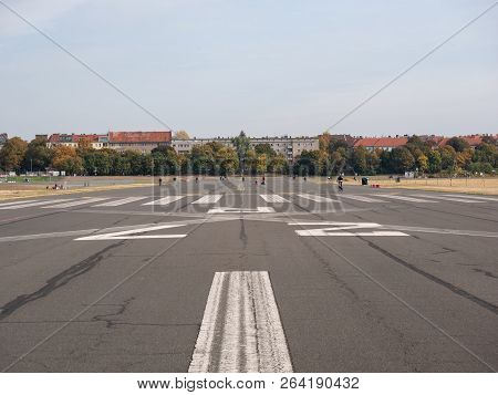Berlin, Germany - October 10, 2018: Former Take-off Runway In Public City Park Tempelhofer Feld, For