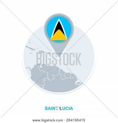 Saint Lucia Map And Flag, Vector Map Icon With Highlighted Saint Lucia