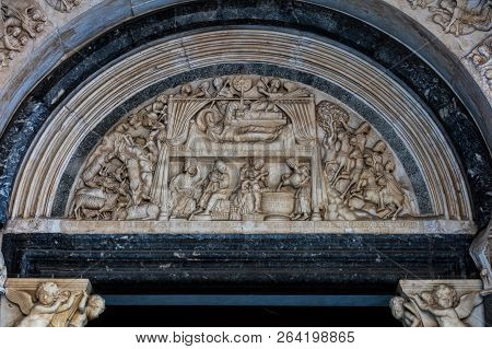 13th Century Portal Of The St. Lawrence Cathedral In Trogir, Croatia, Carved By The Local Architect 