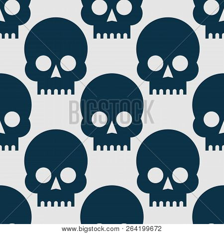 Seamless Pattern Black Skulls On A White Background. Stock Flat Vector Illustration.