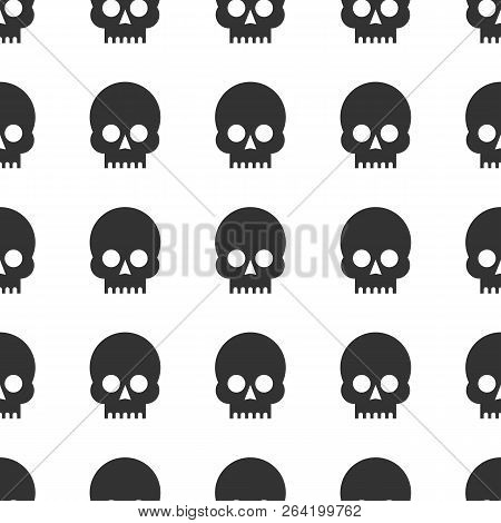 Seamless Pattern Black Skulls On A White Background. Stock Flat Vector Illustration.