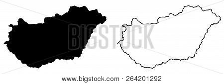 Simple (only Sharp Corners) Map Of Hungary Vector Drawing. Mercator Projection. Filled And Outline V
