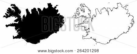 Simple (only Sharp Corners) Map Of Iceland Vector Drawing. Mercator Projection. Filled And Outline V