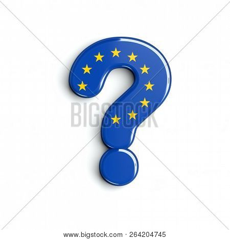Europe flag interrogation point - 3d european union symbol isolated on white background. this alphabet is perfect for creative illustrations related but not limited to Europe, Brussells, patriotism...