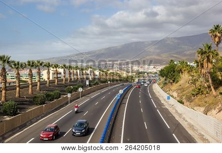 Motorway Tf-1 Tenerife Canary Islands Spain Cars Highway Palms To Sky Winter