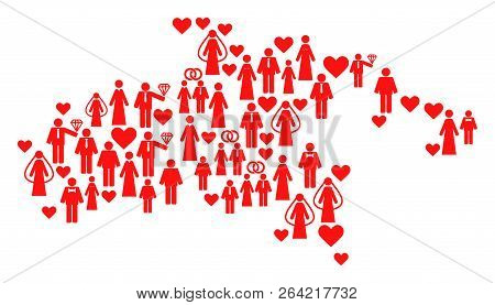 Collage Map Of Saint John Island Designed With Red Marriage Persons. Vector Lovely Geographic Abstra