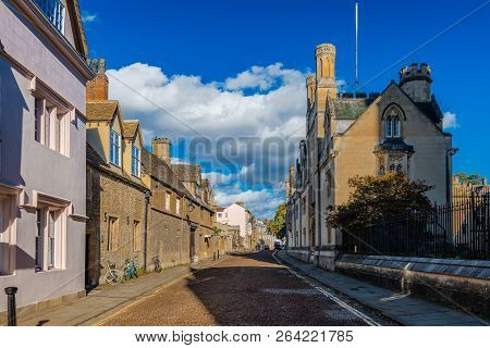 Oxford / UK - September 21 2018: View of Merton Street and the Merton College, in Oxford, England.