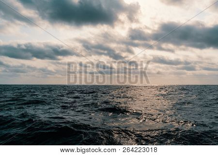 Beautiful Seascape From Ship Or Vessel. Open Ocean