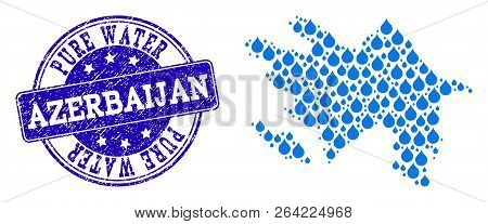 Map Of Azerbaijan Vector Mosaic And Pure Water Grunge Stamp. Map Of Azerbaijan Composed With Blue Wa