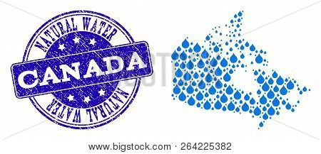 Map Of Canada Vector Mosaic And Pure Water Grunge Stamp. Map Of Canada Formed With Blue Water Tears.