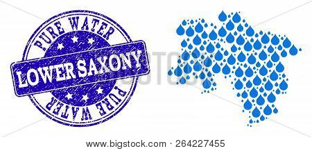 Map Of Lower Saxony State Vector Mosaic And Pure Water Grunge Stamp. Map Of Lower Saxony State Desig