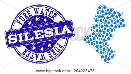 Map Of Silesia Voivodeship Vector Mosaic And Pure Water Grunge Stamp. Map Of Silesia Voivodeship Cre