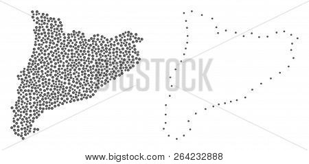 Dot And Contour Map Of Catalonia Composed With Dots. Vector Gray Abstraction Of Map Of Catalonia. Co