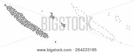 Dot And Frame Map Of New Caledonia Composed With Dots. Vector Gray Abstraction Of Map Of New Caledon