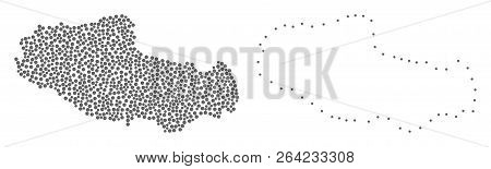 Dot And Frame Map Of Tibet Composed With Dots. Vector Gray Abstraction Of Map Of Tibet. Connect The 