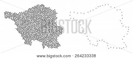 Dot And Contour Map Of Saarland Created With Dots. Vector Grey Abstraction Of Map Of Saarland. Conne