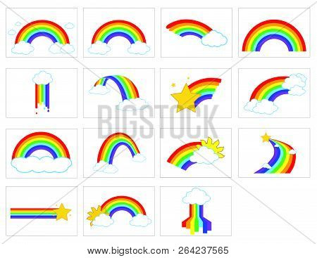 15 Rainbows Illustration Vectors Shapes With Star And Clouds