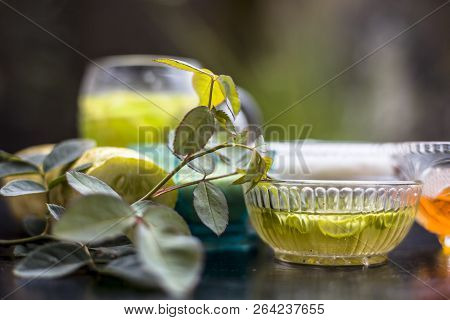 Herbal And Organic Face Pack Of Cucumber,full Fat Curd Or Yogurt,honey And Aloevera Gel On Wooden Su