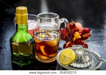 Pamosa Or Pomosa Drink Or Classic Mimosa Drink In A Transparent Glass With Champagne,pomegranate Jui