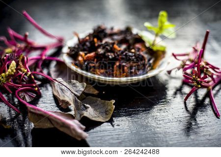 Close Up Of Popular Dish Of Amaranth Leaves Or Chauli Or Chowli Or Chaulai Or Thotakura Or Harive So