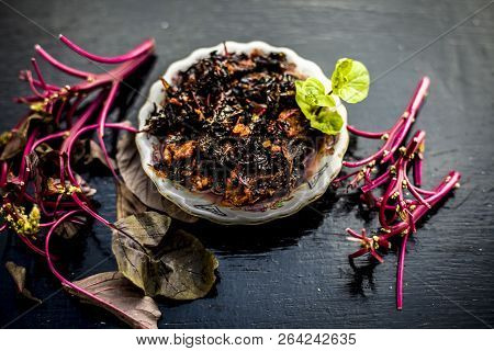 Close Up Of Popular Dish Of Amaranth Leaves Or Chauli Or Chowli Or Chaulai Or Thotakura Or Harive So