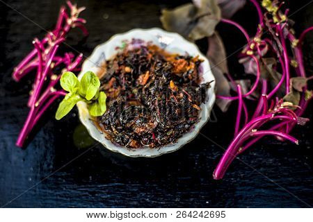 Close Up Of Popular Dish Of Amaranth Leaves Or Chauli Or Chowli Or Chaulai Or Thotakura Or Harive So