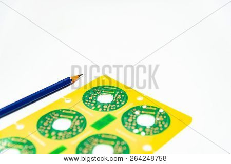 Electronic Product Design Concept,printed Circuit Board(pcb) Include Pencil 2B With Isolated White B