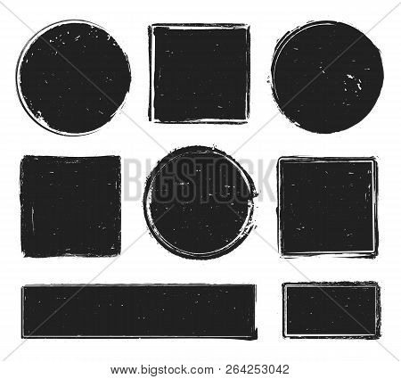 Grunge Texture Stamp. Circle Label, Square Frame With Grunge Textures And Rubber Stamps Prints Isola
