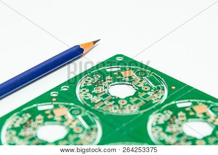Electronic Product Design Concept,printed Circuit Board(pcb) Include Pencil 2B With Isolated White B