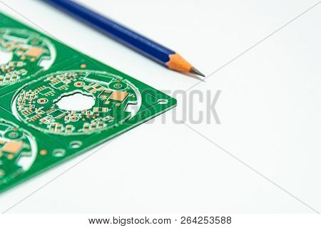 Electronic Product Design Concept,printed Circuit Board(pcb) Include Pencil 2B With Isolated White B
